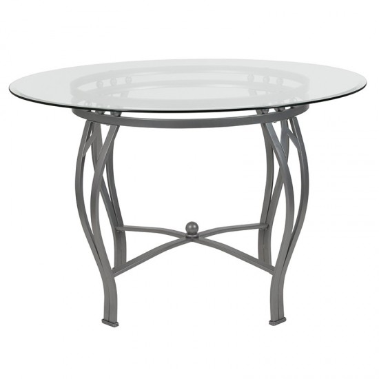 Syracuse 45'' Round Glass Dining Table with Silver Metal Frame