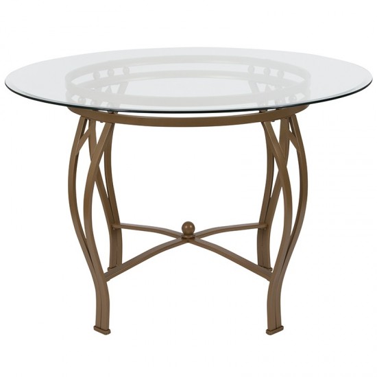 Syracuse 45'' Round Glass Dining Table with Matte Gold Metal Frame