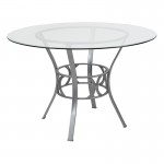 Carlisle 45'' Round Glass Dining Table with Silver Metal Frame