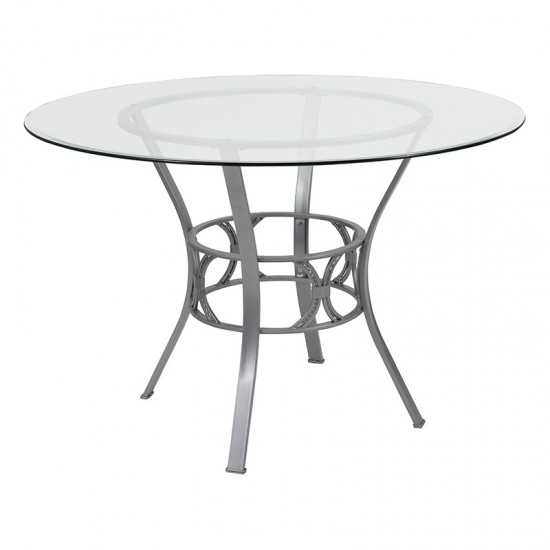 Carlisle 45'' Round Glass Dining Table with Silver Metal Frame