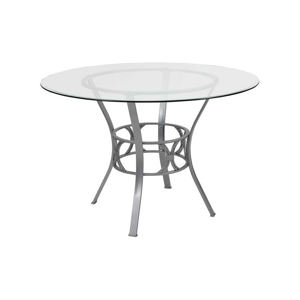 Carlisle 45'' Round Glass Dining Table with Silver Metal Frame