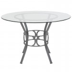 Carlisle 45'' Round Glass Dining Table with Silver Metal Frame