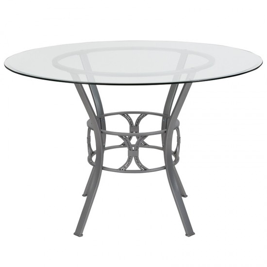 Carlisle 45'' Round Glass Dining Table with Silver Metal Frame