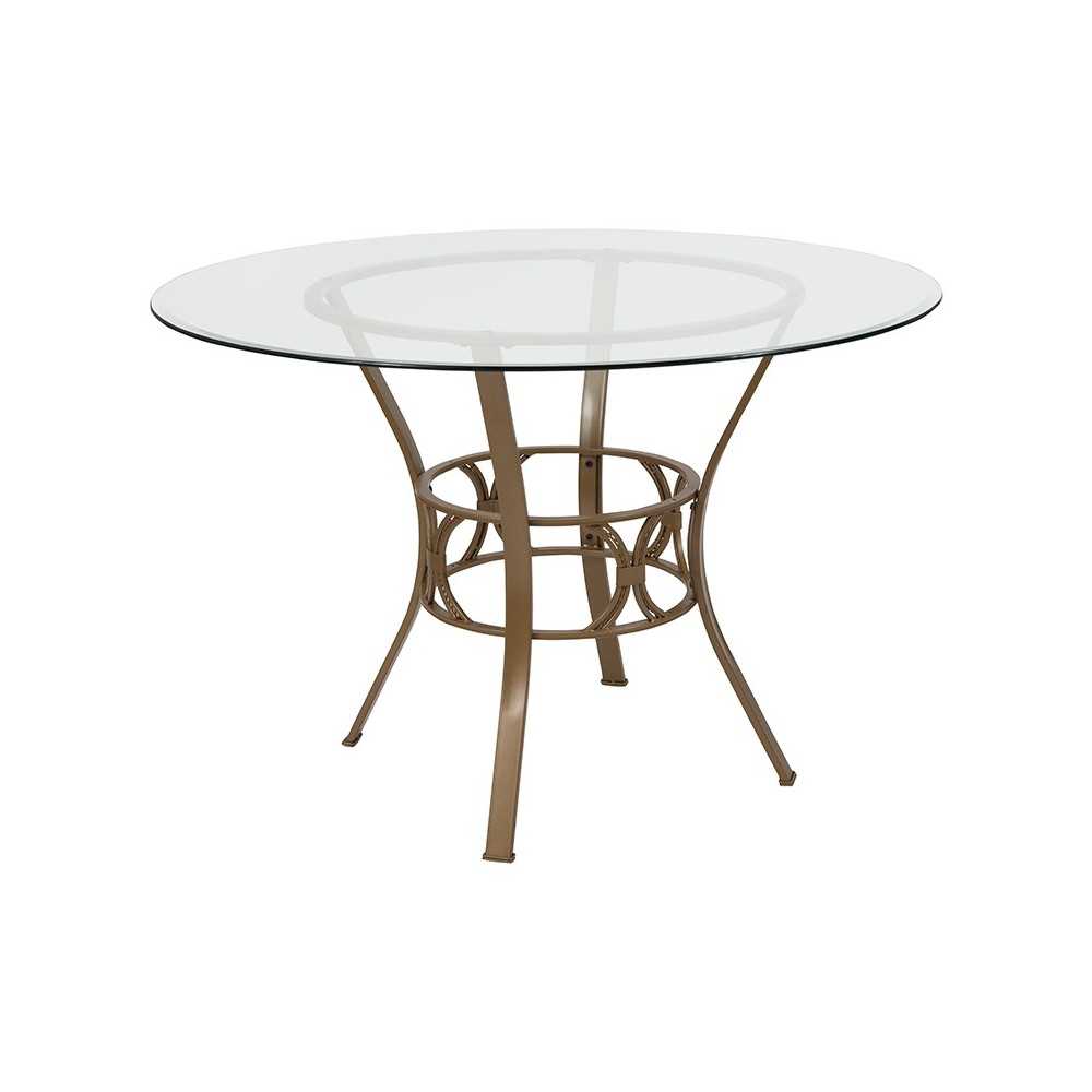 Carlisle 45'' Round Glass Dining Table with Matte Gold Metal Frame