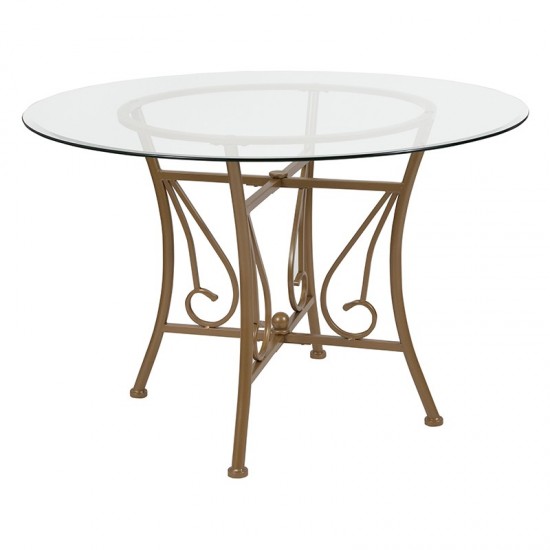 Princeton 45'' Round Glass Dining Table with Matte Gold Metal Frame