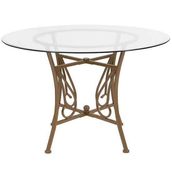 Princeton 45'' Round Glass Dining Table with Matte Gold Metal Frame