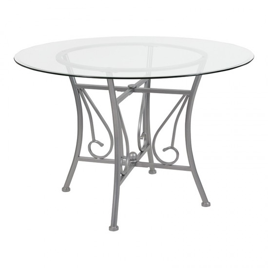 Princeton 45'' Round Glass Dining Table with Silver Metal Frame