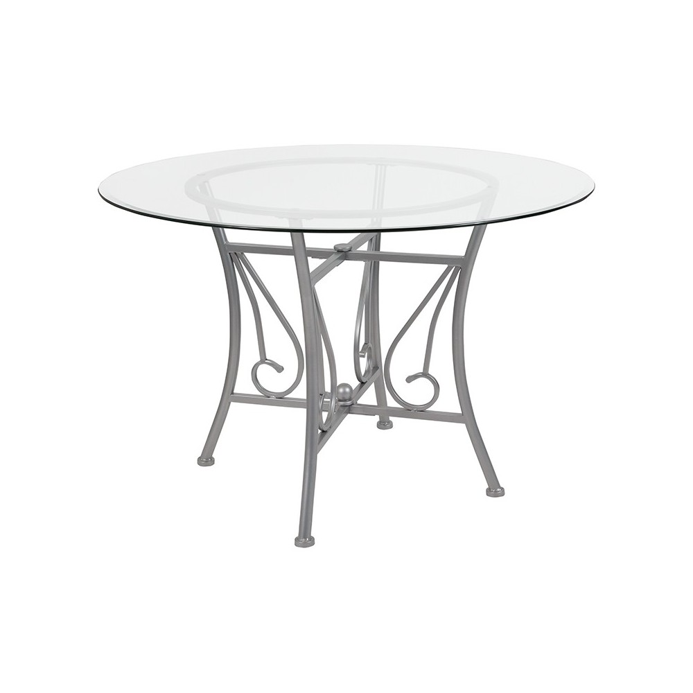 Princeton 45'' Round Glass Dining Table with Silver Metal Frame