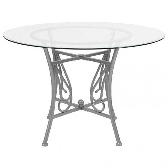 Princeton 45'' Round Glass Dining Table with Silver Metal Frame