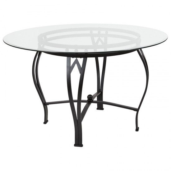 Syracuse 48'' Round Glass Dining Table with Black Metal Frame