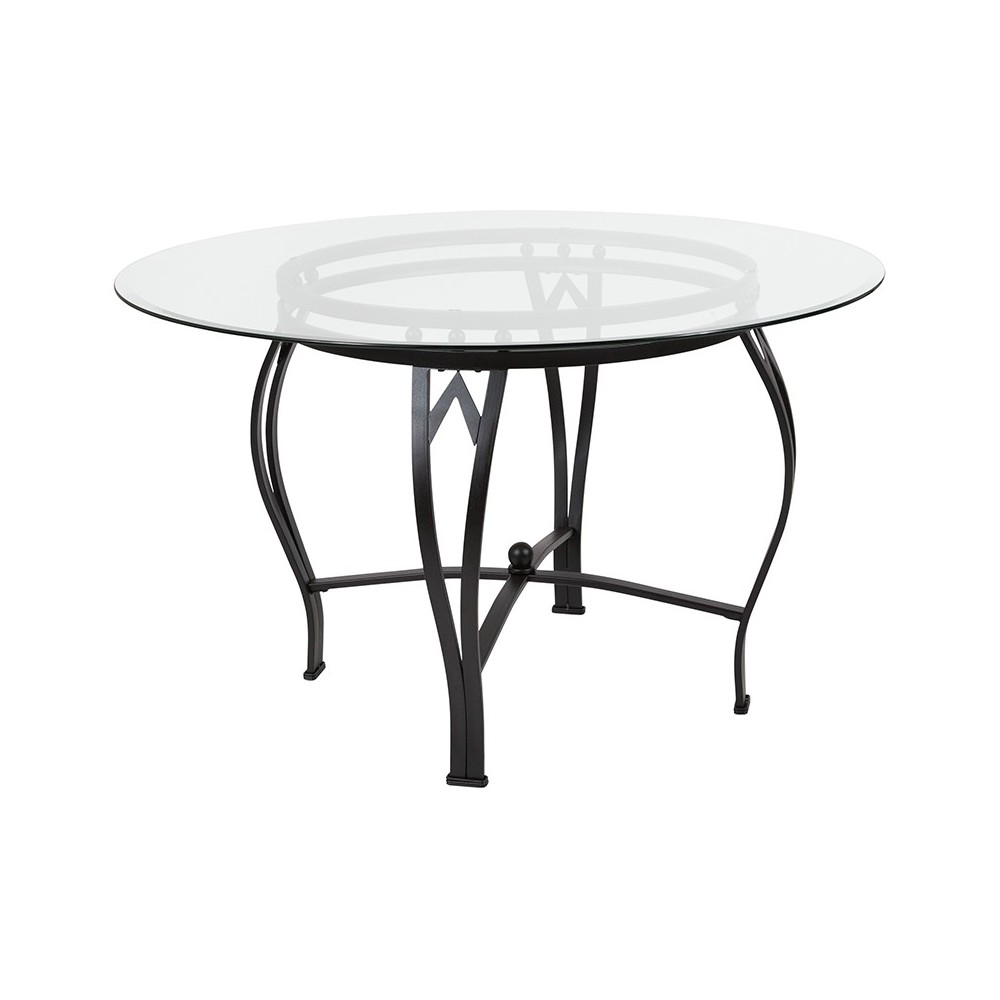 Syracuse 48'' Round Glass Dining Table with Black Metal Frame Syracuse 48'' Round Glass Dining Table with Black Metal Frame