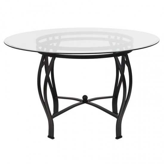 Syracuse 48'' Round Glass Dining Table with Black Metal Frame