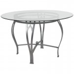 Syracuse 48'' Round Glass Dining Table with Silver Metal Frame