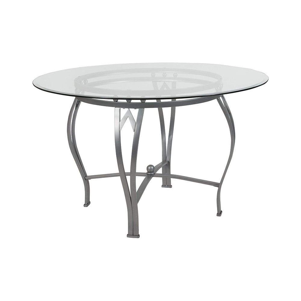 Syracuse 48'' Round Glass Dining Table with Silver Metal Frame