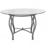 Syracuse 48'' Round Glass Dining Table with Silver Metal Frame