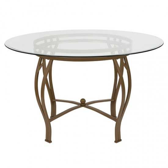 Syracuse 48'' Round Glass Dining Table with Matte Gold Metal Frame