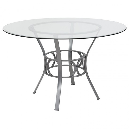 Carlisle 48'' Round Glass Dining Table with Silver Metal Frame