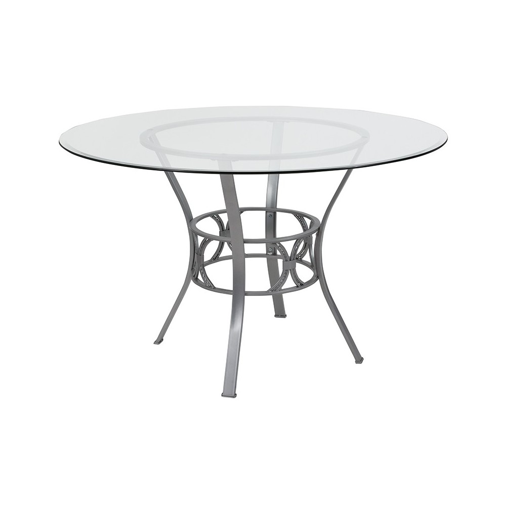 Carlisle 48'' Round Glass Dining Table with Silver Metal Frame Carlisle 48'' Round Glass Dining Table with Silver Metal Frame