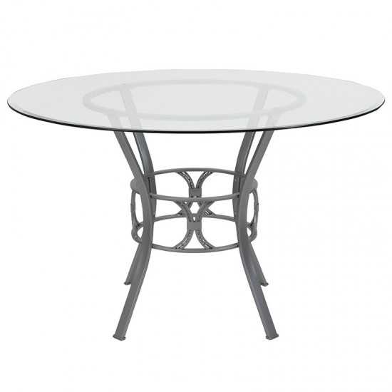 Carlisle 48'' Round Glass Dining Table with Silver Metal Frame