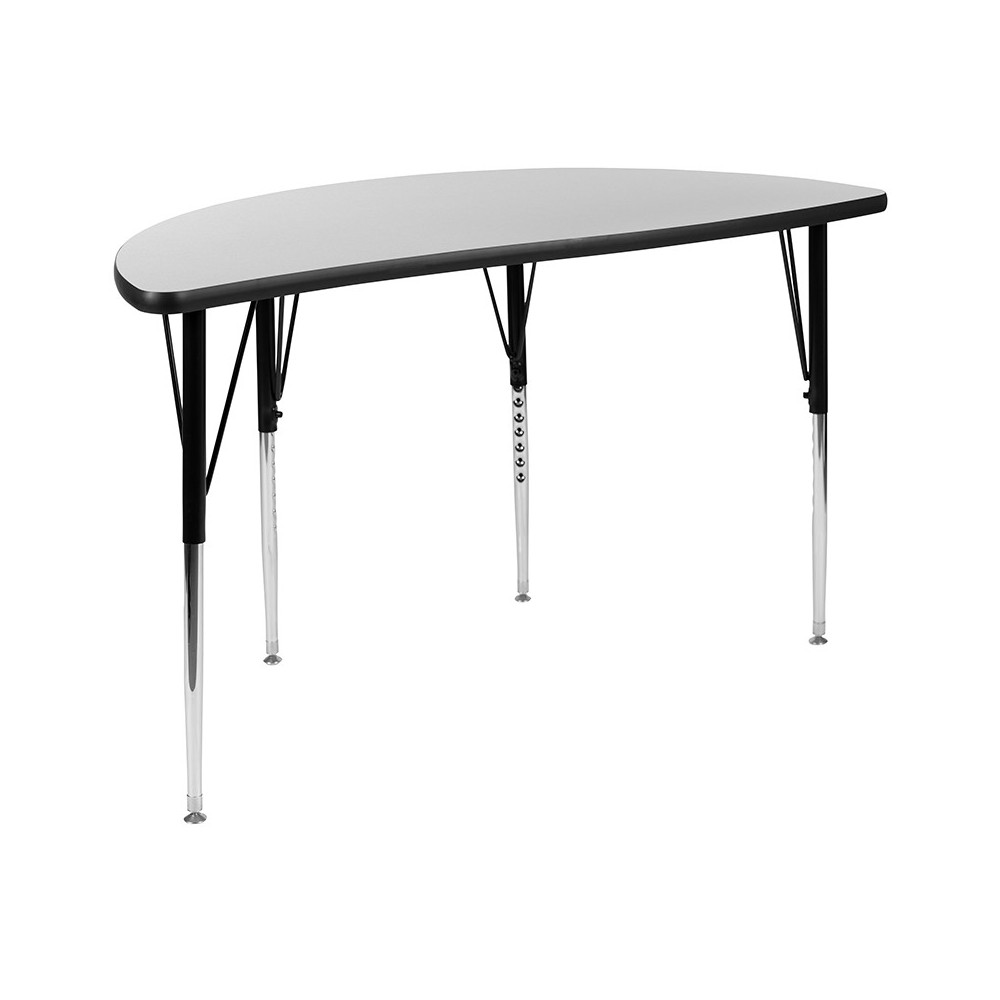 47.5" Half Circle Wave Collaborative Grey Thermal Laminate Activity Table - Standard Height Adjustable Legs