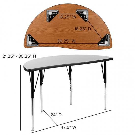 47.5" Half Circle Wave Collaborative Grey Thermal Laminate Activity Table - Standard Height Adjustable Legs