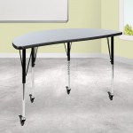 Mobile 47.5" Half Circle Wave Collaborative Grey Thermal Laminate Activity Table - Standard Height Adjustable Legs