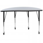 Mobile 47.5" Half Circle Wave Collaborative Grey Thermal Laminate Activity Table - Standard Height Adjustable Legs