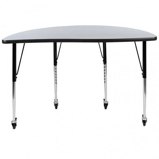 Mobile 47.5" Half Circle Wave Collaborative Grey Thermal Laminate Activity Table - Standard Height Adjustable Legs