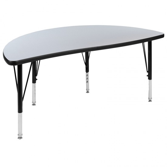 47.5" Half Circle Wave Collaborative Grey Thermal Laminate Activity Table - Height Adjustable Short Legs