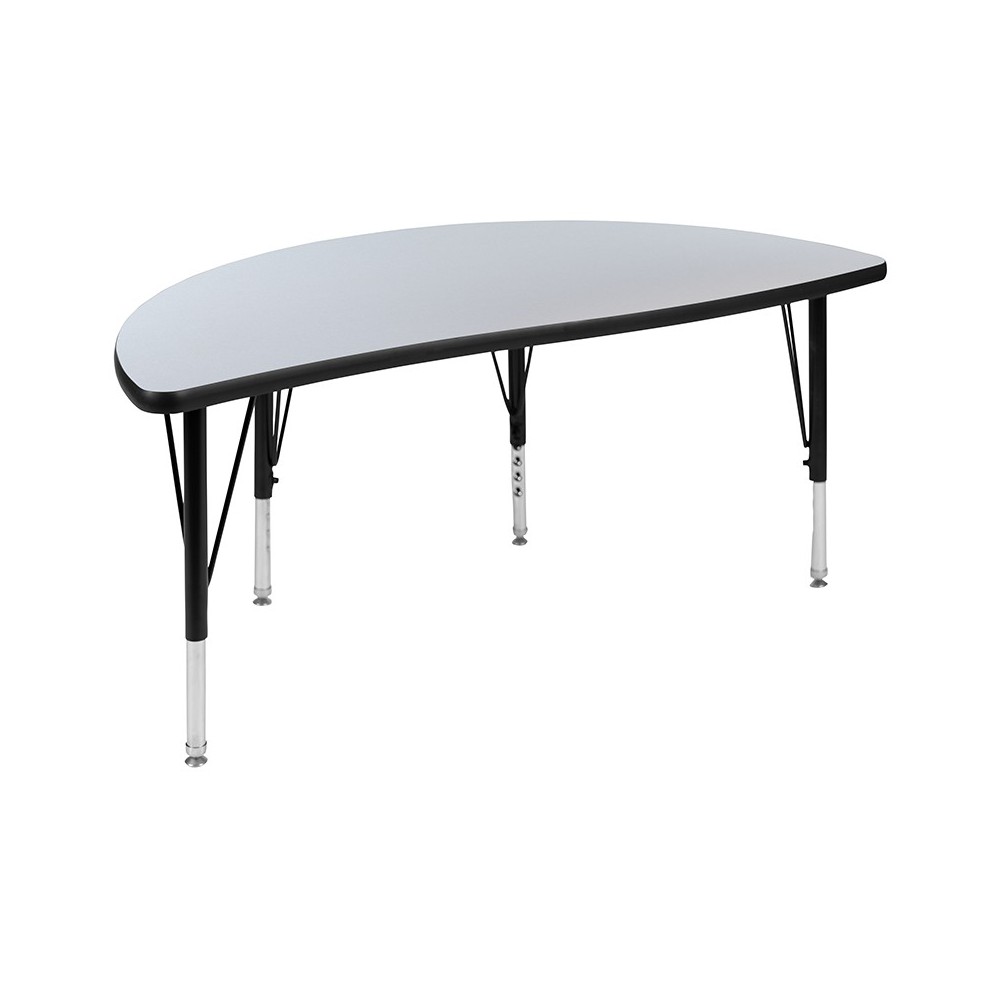 47.5" Half Circle Wave Collaborative Grey Thermal Laminate Activity Table - Height Adjustable Short Legs