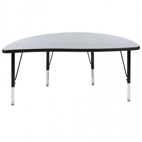 47.5" Half Circle Wave Collaborative Grey Thermal Laminate Activity Table - Height Adjustable Short Legs