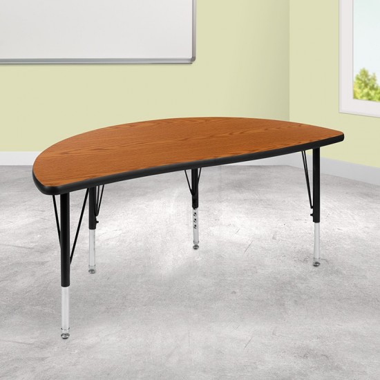 47.5" Half Circle Wave Collaborative Oak Thermal Laminate Activity Table - Height Adjustable Short Legs