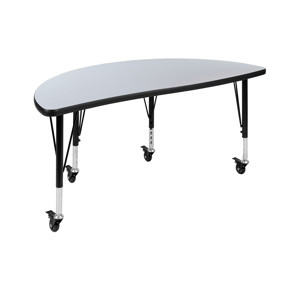 Mobile 47.5" Half Circle Wave Collaborative Grey Thermal Laminate Activity Table - Height Adjustable Short Legs