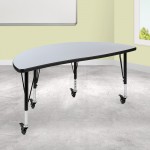 Mobile 47.5" Half Circle Wave Collaborative Grey Thermal Laminate Activity Table - Height Adjustable Short Legs