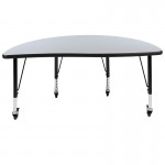 Mobile 47.5" Half Circle Wave Collaborative Grey Thermal Laminate Activity Table - Height Adjustable Short Legs