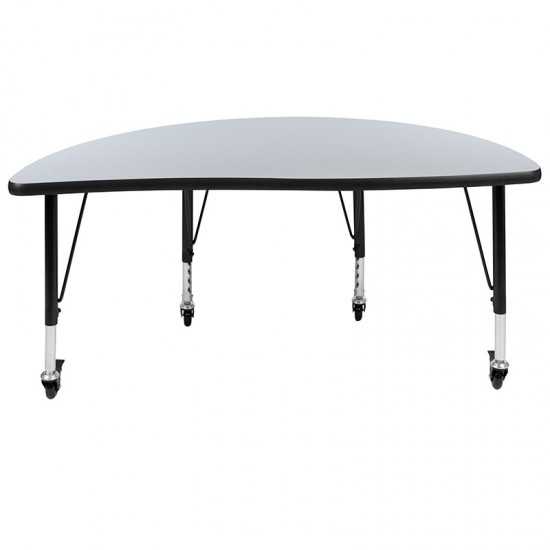 Mobile 47.5" Half Circle Wave Collaborative Grey Thermal Laminate Activity Table - Height Adjustable Short Legs