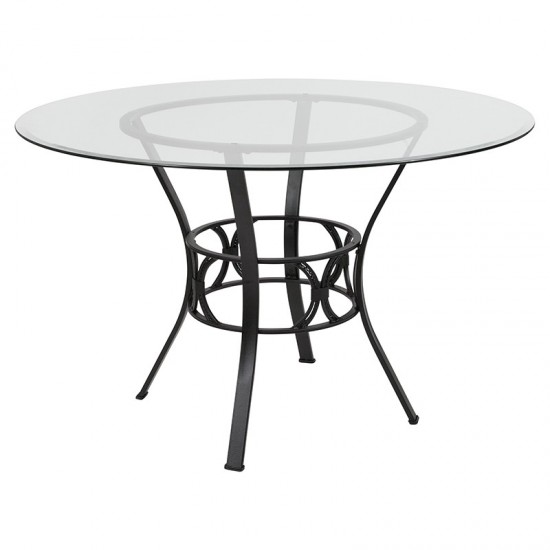 Carlisle 48'' Round Glass Dining Table with Black Metal Frame