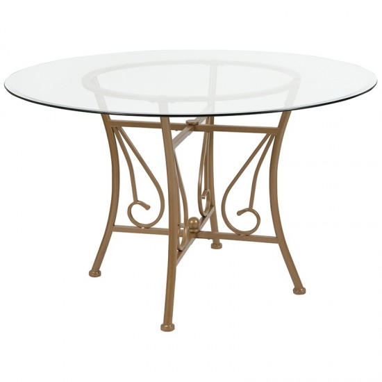 Princeton 48'' Round Glass Dining Table with Matte Gold Metal Frame