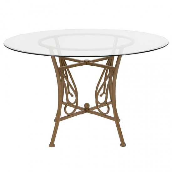 Princeton 48'' Round Glass Dining Table with Matte Gold Metal Frame