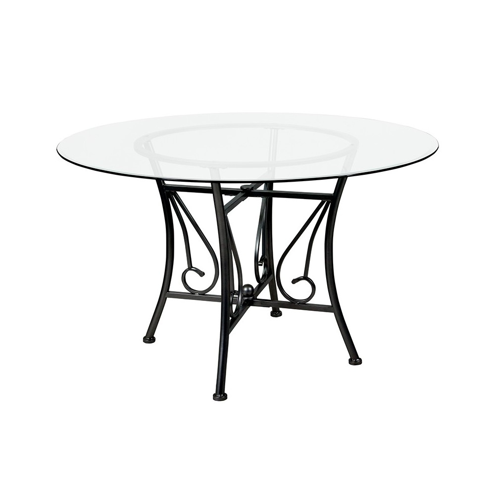 Princeton 48'' Round Glass Dining Table with Black Metal Frame