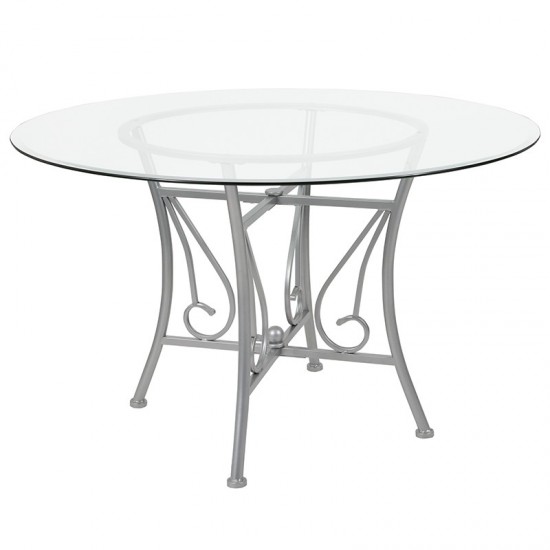 Princeton 48'' Round Glass Dining Table with Silver Metal Frame