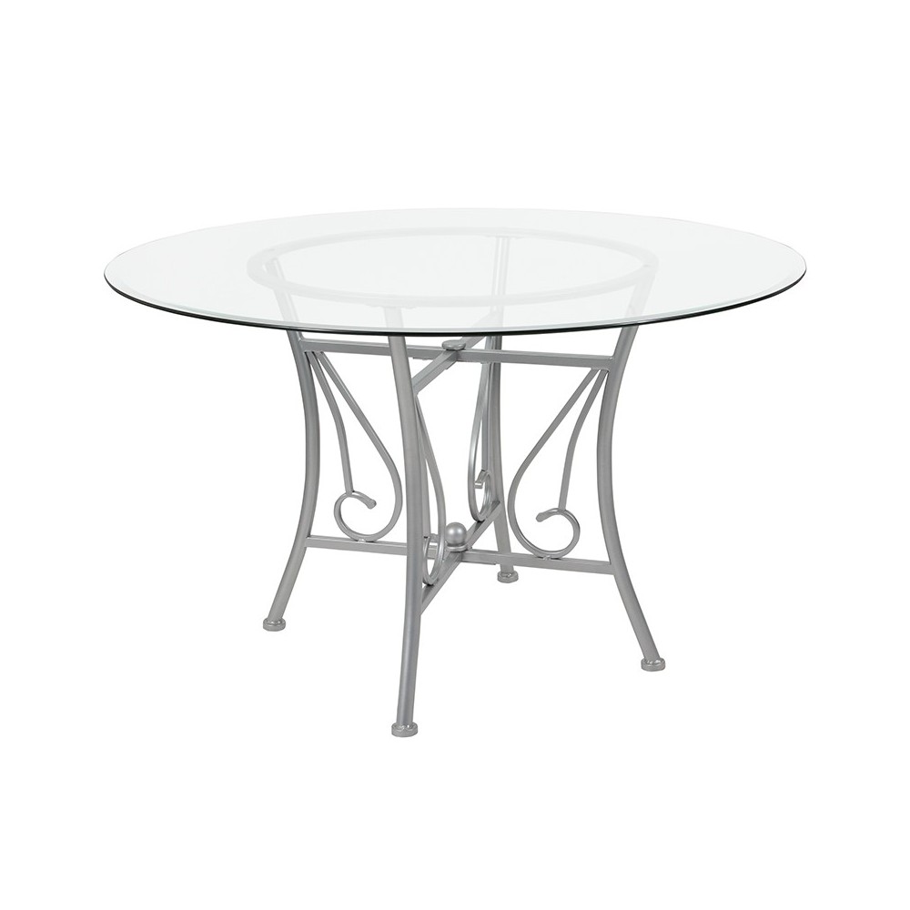 Princeton 48'' Round Glass Dining Table with Silver Metal Frame Princeton 48'' Round Glass Dining Table with Silver Metal Frame