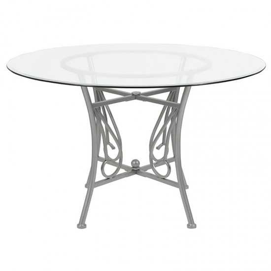 Princeton 48'' Round Glass Dining Table with Silver Metal Frame