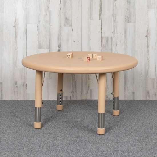 33" Round Natural Plastic Height Adjustable Activity Table