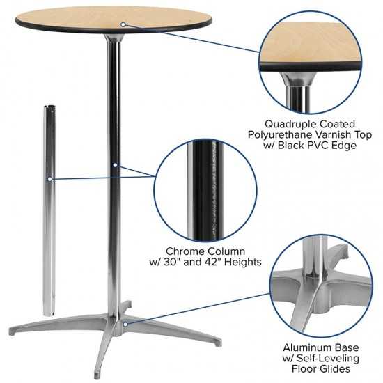 24'' Round Wood Cocktail Table with 30'' and 42'' Columns