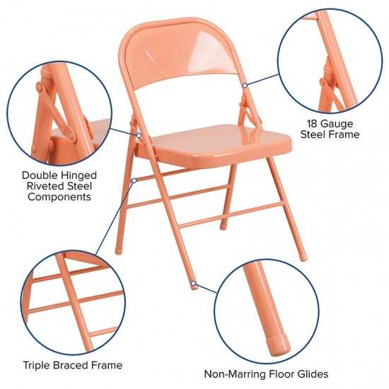 Series Sedona Coral Triple Braced & Double Hinged Metal Folding Chair