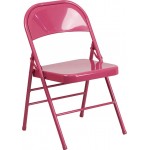 Series Shockingly Fuchsia Triple Braced & Double Hinged Metal Folding Chair