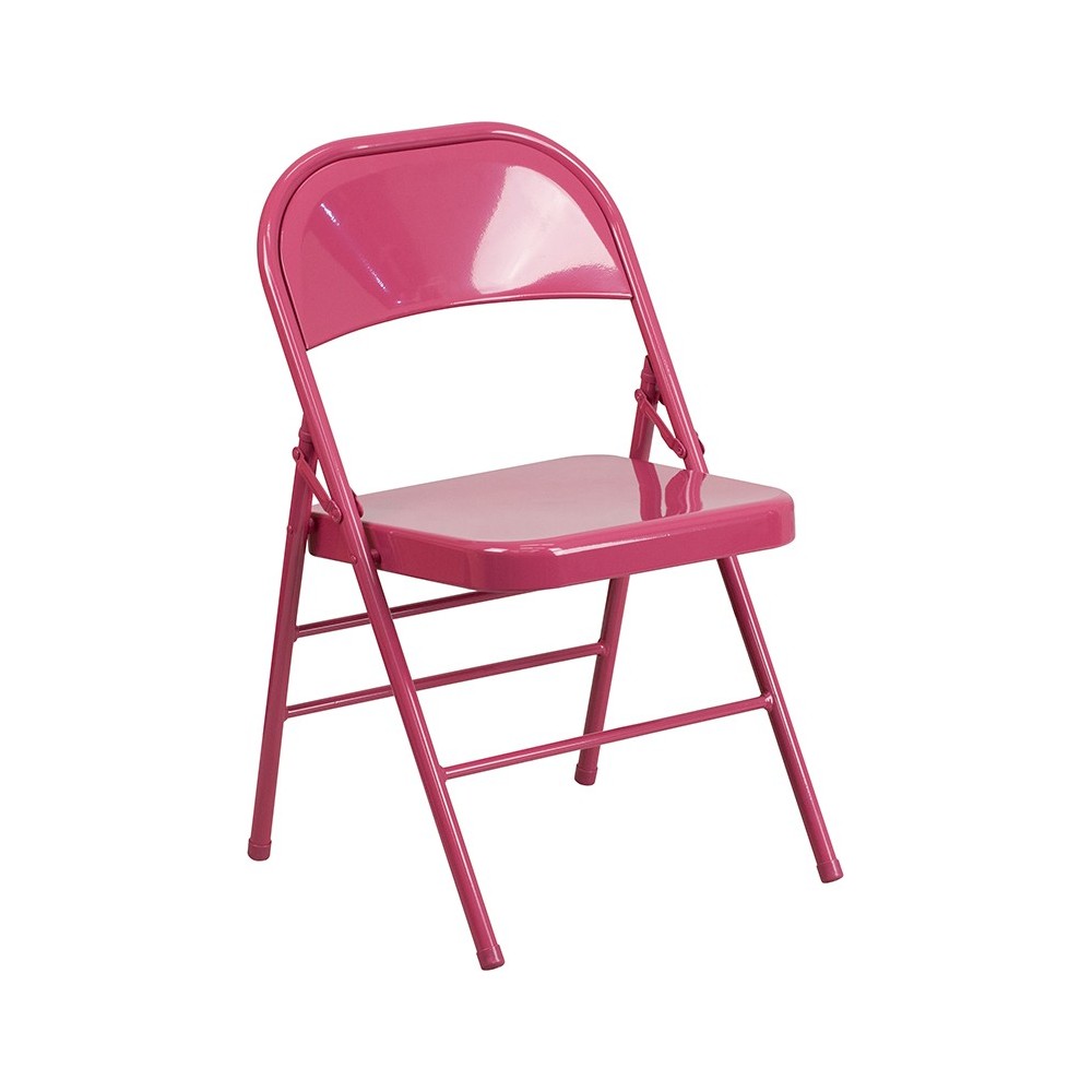 Series Shockingly Fuchsia Triple Braced & Double Hinged Metal Folding Chair