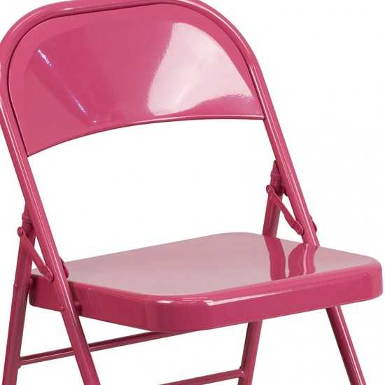 Series Shockingly Fuchsia Triple Braced & Double Hinged Metal Folding Chair