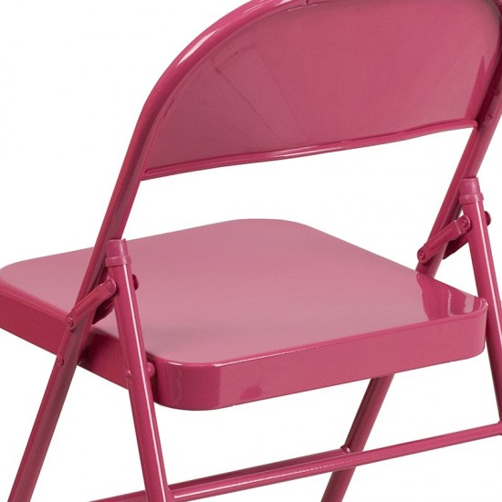 Series Shockingly Fuchsia Triple Braced & Double Hinged Metal Folding Chair